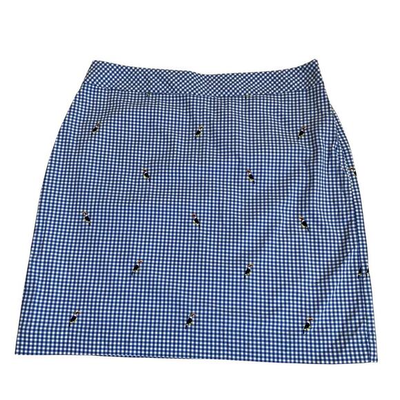Talbots Sz 8P Blue Gingham Toucan Bird Embroidered Mini Skirt Preppy Fitted - Picture 5 of 16